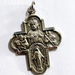 Sterling Silver .925 Four-Way Medal Cross Crucifix Pendant Charm